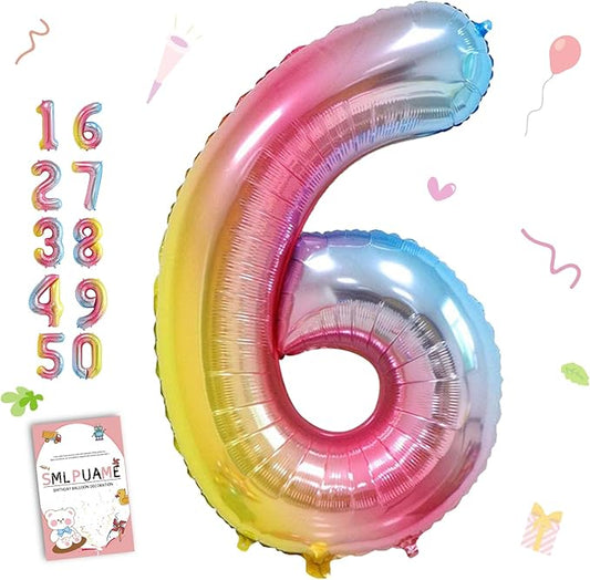 40 Inch Number Balloons 0-9 Rainbow Gradient Large Number 6 Balloons, Digital Balloons for Birthday Party Celebration Decorations, Helium Foil Number Balloons for Wedding Anniversary