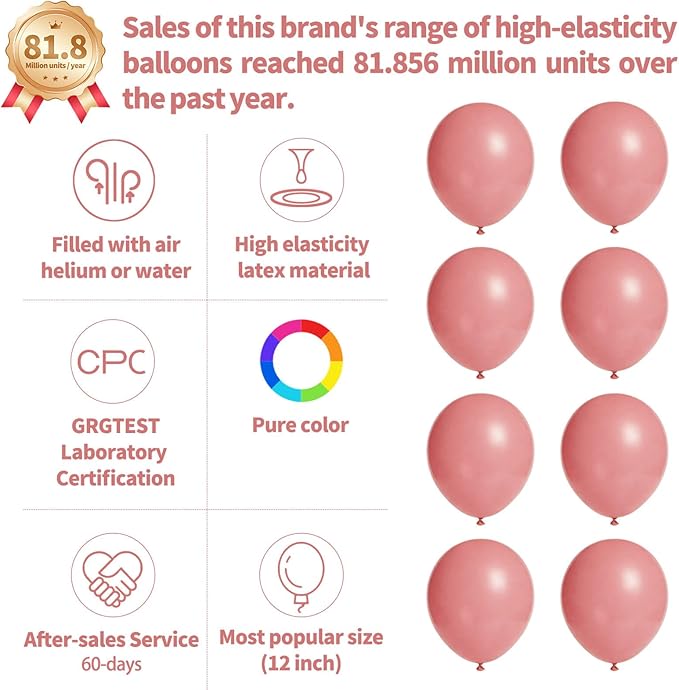 110pcs Dusty Pink Balloon 12 Inch, Brush Pink Latex Balloons for Birthday Party Baby Shower Wedding(with 2 Ribbons).