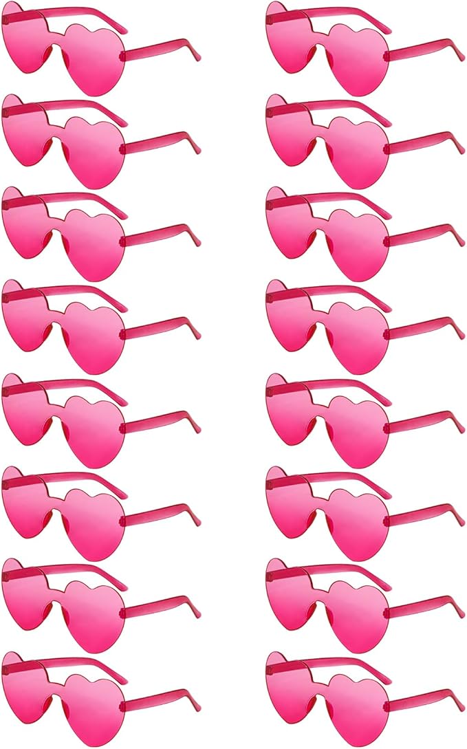 Matcheck 16 Heart Shaped Rimless Sunglasses Transparent Candy Colored Glasses Frameless Party Eyewear for Women