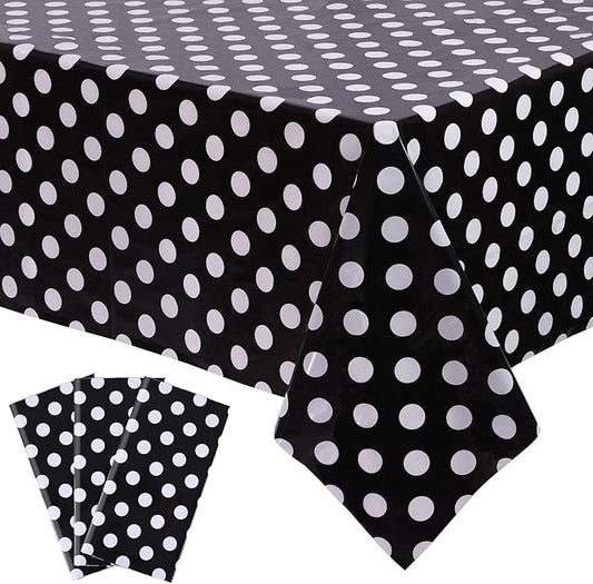 Kesfey 3 Packs Black Polka Dot Plastic Table Cloth 54x108 Inch Black and White Dots Mini Mouse Tablecloths Disposable Black Waterproof Picnic Table Covers for Rectangle Tables Birthday Party Supplies