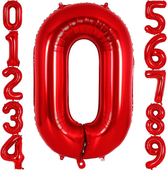 Red Number 0 Balloon 40 Inch, Big Large Foil Helium Number Balloons, Jumbo Giant Mylar Number 0 Balloons for Birthday Red Party Decorations Supplies Anniversary