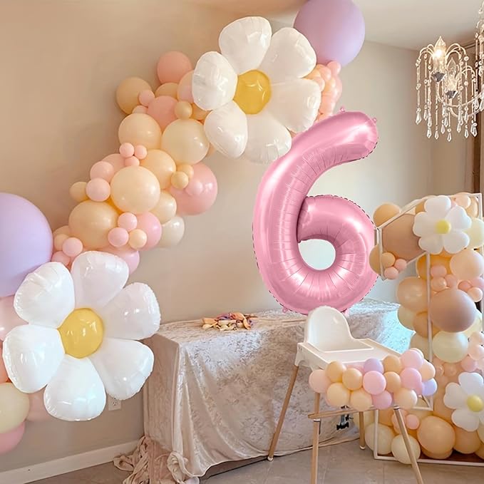 Pastel Pink 6 Balloons, 40 Inch Large Light Pink Foil Number Balloons 0-10, Self-Sealing 6th Birthday Balloon for Girls Women Anniversary Baby Shower Princess Party Decorations Supplies