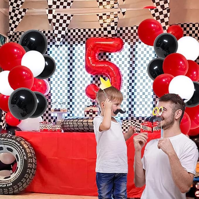 Red Black White Balloon Garland Arch Kit - Red Black Balloons White Balloons Mixed Confetti Balloons for Casino Birthday Retirement Graduations 2025 Party Decorations