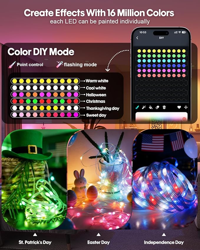 Super RGB Smart Fairy Lights 131.2Ft 400LEDs, Color Changing led String Lights with Remote & APP Control, DIY RGB-IC Dynamic Multicolor Twinkle Lights for Indoor Room Bedroom Birthday Party Decor
