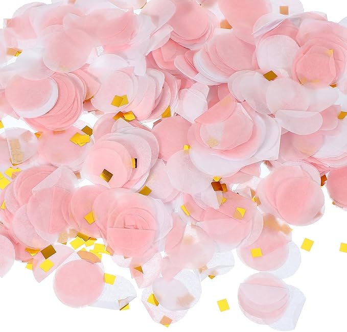 PATIKIL Round Tissue Paper Confetti 1 Inch, Table Confetti Circle Dots for Wedding Birthday Party Balloon Decorations(1.76 oz),Pink/White/Gold