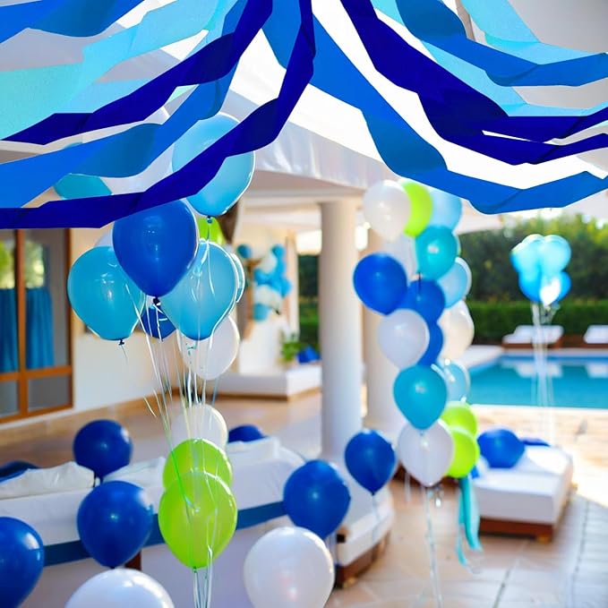Crepe Paper Streamers 6 Rolls 492ft, Blue Crepe Paper Decorations for Birthday Baby Shower Wedding Party Decor DIY Gift Wrapping, 1.77 Inch x 82 Ft/Roll