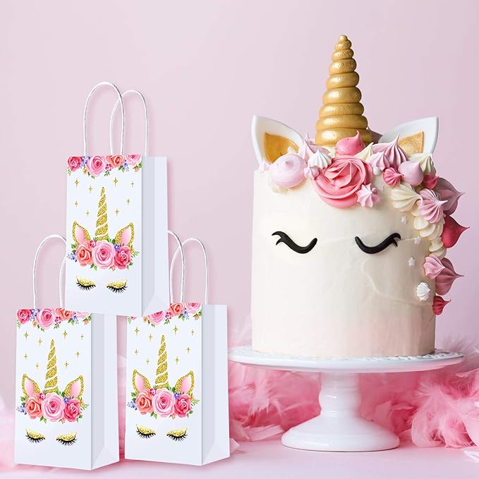 SATINIOR 12 Packs Unicorn Party Favor Bags, Unicorn Goodie Treat Gift Candy Bags with Handle Theme Goody Bag for Birthday Party Suppliers Baby Shower
