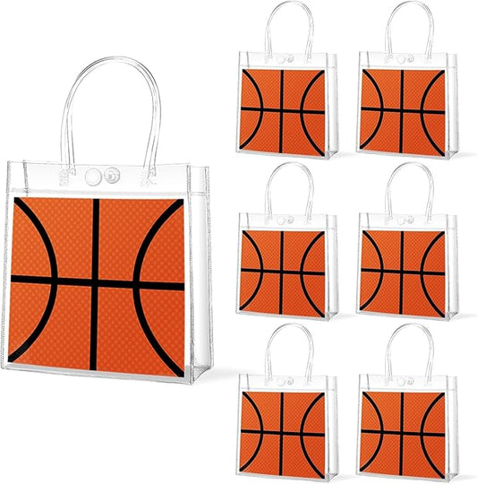 24Pcs Basketball Clear PVC Gift Bags with Handles Bulk 8 x 8 x 3In Sport Theme Goodie Treat Candy Bags Basketball Team Present Wrap Tote Bag for Boys Birthday Party Favor Baby Shower Decors Supplies