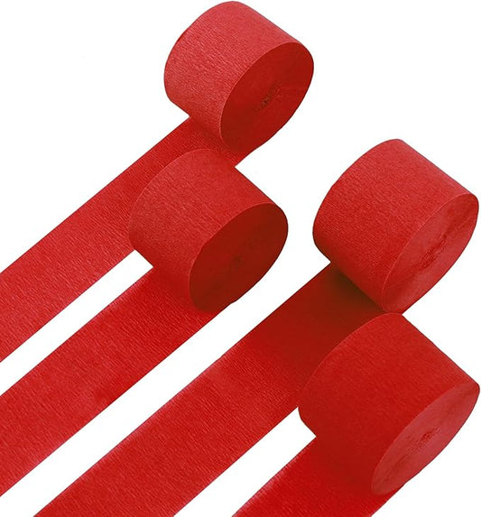 4 Rolls Crepe Paper Red Streamers – Perfect for Streamers Party Decorations, Wedding, Birthday, Colored Decor, and DIY Craft Supplies(1.8 Inch x 82 Ft/Roll)
