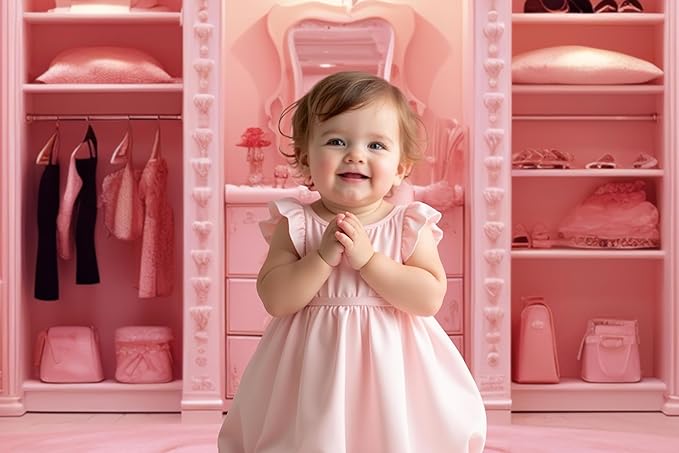 Kate Princess Cloakroom Indoor Girls Pink Room Wardrobe Seamless Photo Backdrop 10x6.5ft