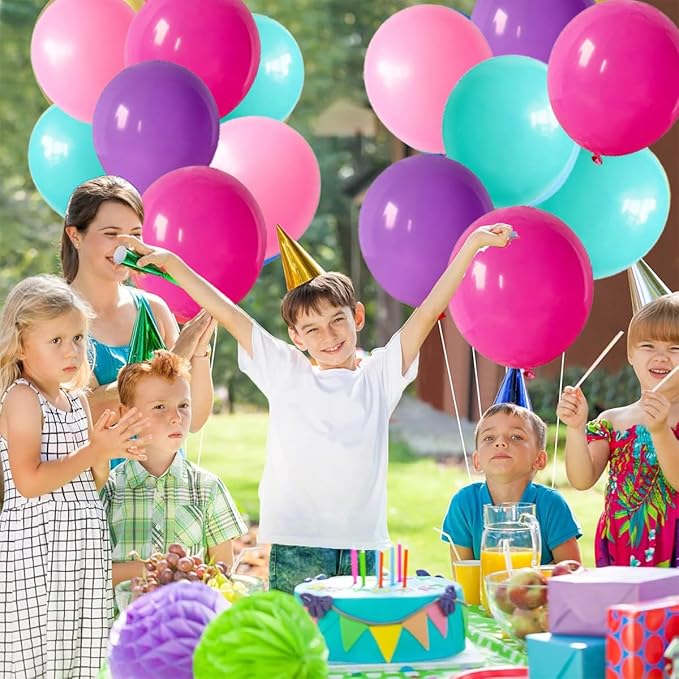Teal Blue Purple Pink Balloon Garland Arch - Hot Pink Blue Purple Balloons Silver Star Balloons for Under The Sea Princess Girl Grown Up Birthday Baby Shower Party Decorations