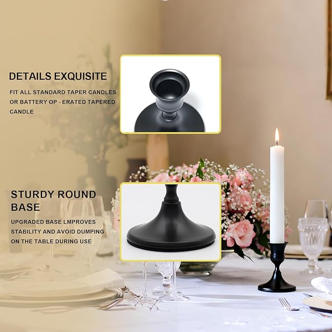 Taper Candle Holders, Black Candlestick Holders for Table Centerpieces, Weddings, Parties, Anniversaries and Home Decor, Elegant Candle Holders, Set of 8