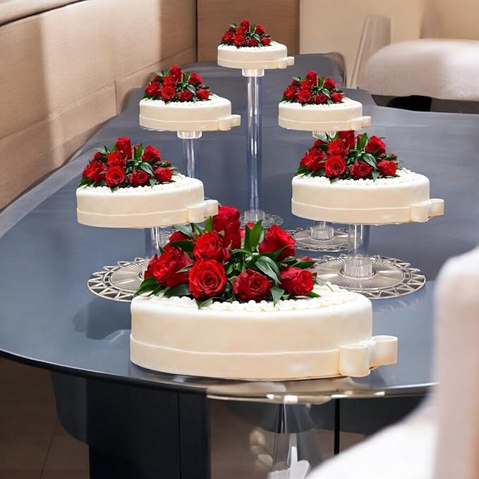 6 Tier Acrylic Wedding Cake Stand Set - Heavy Duty Round Cake and Cupcake Stand Combo for Home Decor, Wedding, Party, Birthday - Crystal Clear Cake Stand, Dessert Display Stands