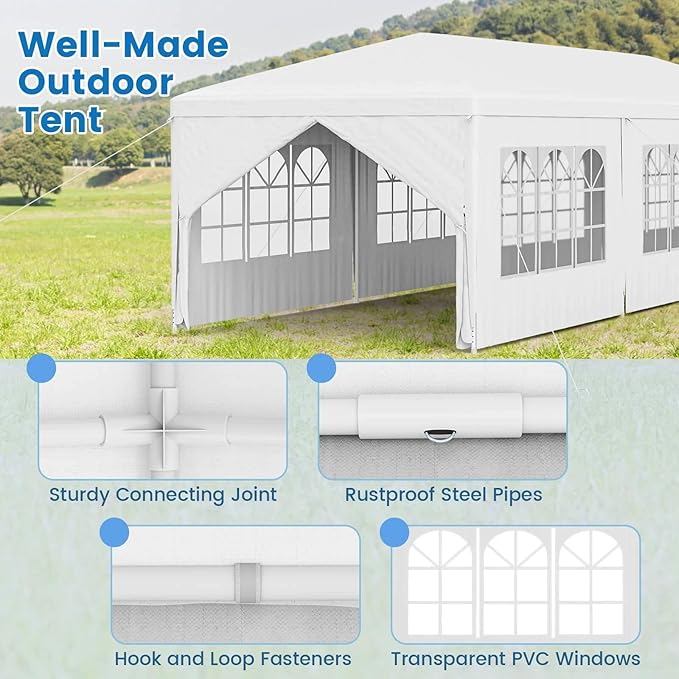 10x30 FT Party Tent, Outdoor Wedding Canopy Tents with Removable Sidewalls, for Parties, Canopy Event Tent Waterproof Gazebo Shelter for Birthday Parties, Weddings, BBQs & Events (7 Sides)