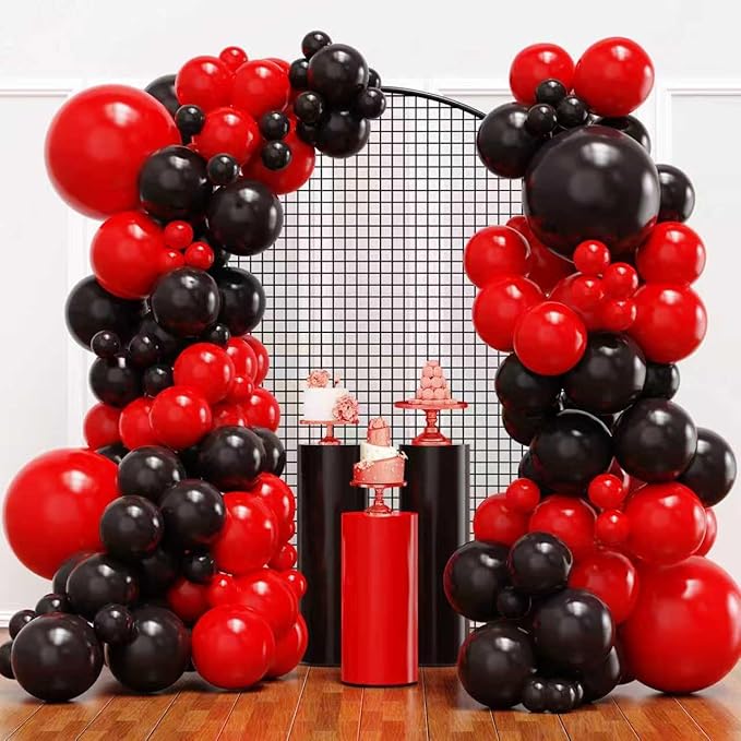 YMSZ Red and Black Balloons, Black and Red Balloons Garland Arch Kit with Different Size for Birthday, New Years, BBQ Casino, Graduation and Anniversary Decorations Supplies