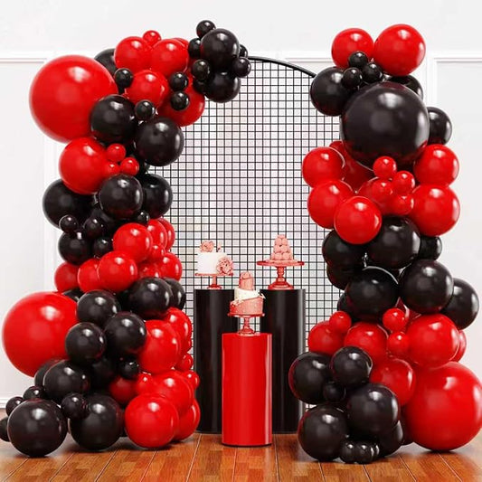 YMSZ Red and Black Balloons, Black and Red Balloons Garland Arch Kit with Different Size for Birthday, New Years, BBQ Casino, Graduation and Anniversary Decorations Supplies