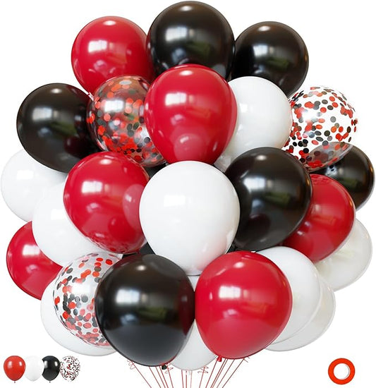Red and Black Latex Balloons, 50 Pack 12 inch Black White Red Confetti Party Balloons with Ribbons for Birthday Graduation Wedding Bridal Shower Party Decoration