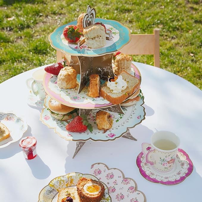 Talking Tables 144 x Vintage Floral Paper Plates Bulk Pack Pink Yellow, Truly Scrumptious Table Decorations, Disposable Tableware, Birthday, Mother's Day, Afternoon Tea Party, Baby Shower, 7’