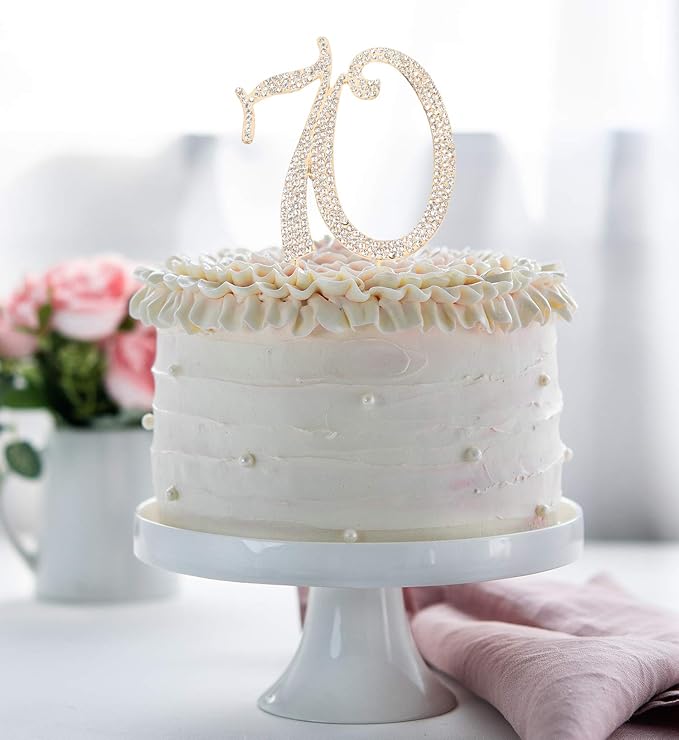 Bling Crystal Rhinestone 70 Birthday Cake Topper - Best Keepsake | 70th Party Decorations Gold
