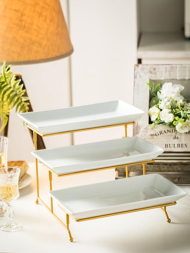 YHOSSEUN 3 Tier Serving Tray with Serving Stand, Serving Dishes for Entertaining, Tiered Serving Tray for Father's Day, Suitable for Dessert Table Display Set Catering Supplies, 12 inch Gold