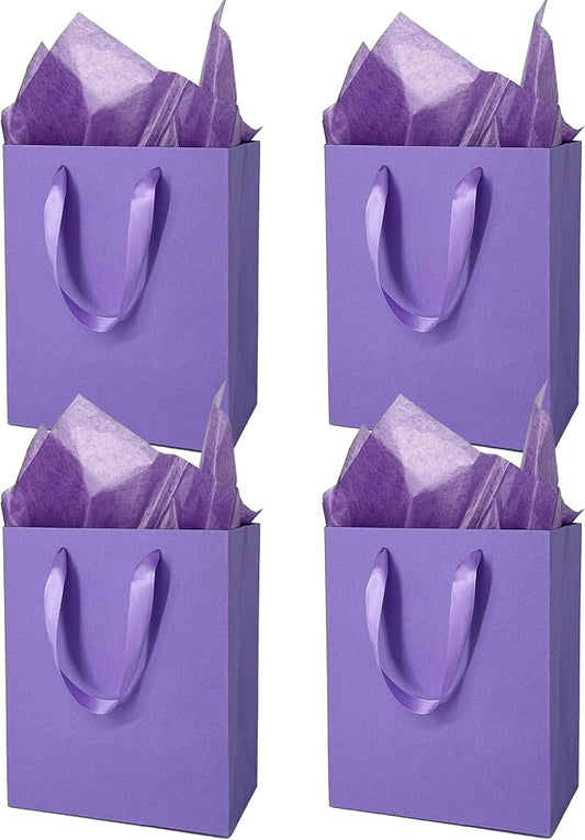 MOXARYSU 4 Pcs Medium Purple Gift Bags: 8x5x10 Inches Gift bags With Handles Party Favor Bags With 8 Tissue Paper For Party,Birthday,Baby Shower,Wedding（Purple）