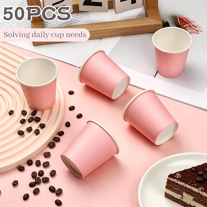 3 oz Bathroom Cups, 50 Pack Pink Paper Cups, 3 oz Bathroom Mouthwash Cups, Bath Rinse Cups for Home, Office, Wedding, Travel and Party