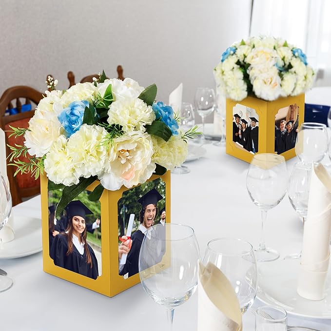 Spiareal 12 Pcs Graduation Box Centerpieces for Table 6/7 Inch Photo Display Congrats Grad Party Favor Gift College Picture Box Photo Props Frame for Graduation Table Decoration(Gold)
