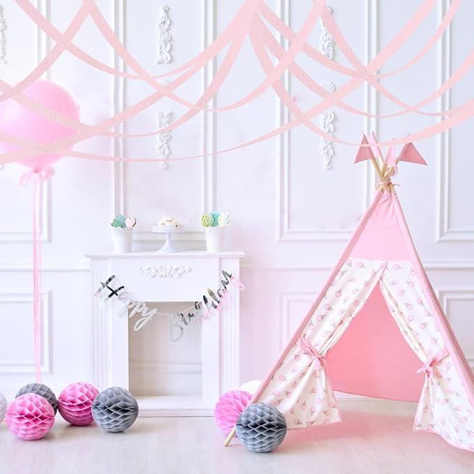 8 Rolls Pink Crepe Paper Streamers Party Streamers Photo Booth Streamers for Girls Birthday Baby Shower Wedding Princess Party Supplies（Total 656ft, 1.8Inch x 82Ft/Roll）