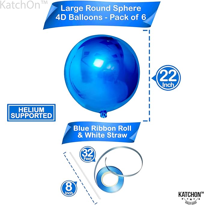 KatchOn, Large Blue Mylar Balloons - 22 Inch, Pack of 6 | Royal Blue Metallic Balloons for Blue Graduation Decorations 2026 | 4th of July Decorations Birthday, Under The Sea Party Decorations