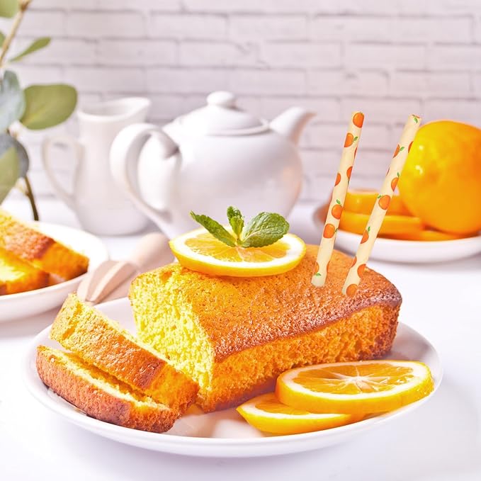 Whaline 200Pcs Orange Paper Straws Little Cutie Drinking Straw Orange Fruit Disposable Straw for Baby Shower Summer Party Supplies