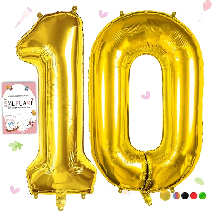 40 inch Number Balloon 0-9 Gold Large Number 10 Balloons,Digital Balloons for Birthday Party Celebration Decorations Supplies, Helium Foil Number Balloons for Wedding Anniversary