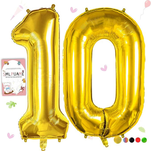 40 inch Number Balloon 0-9 Gold Large Number 10 Balloons,Digital Balloons for Birthday Party Celebration Decorations Supplies, Helium Foil Number Balloons for Wedding Anniversary