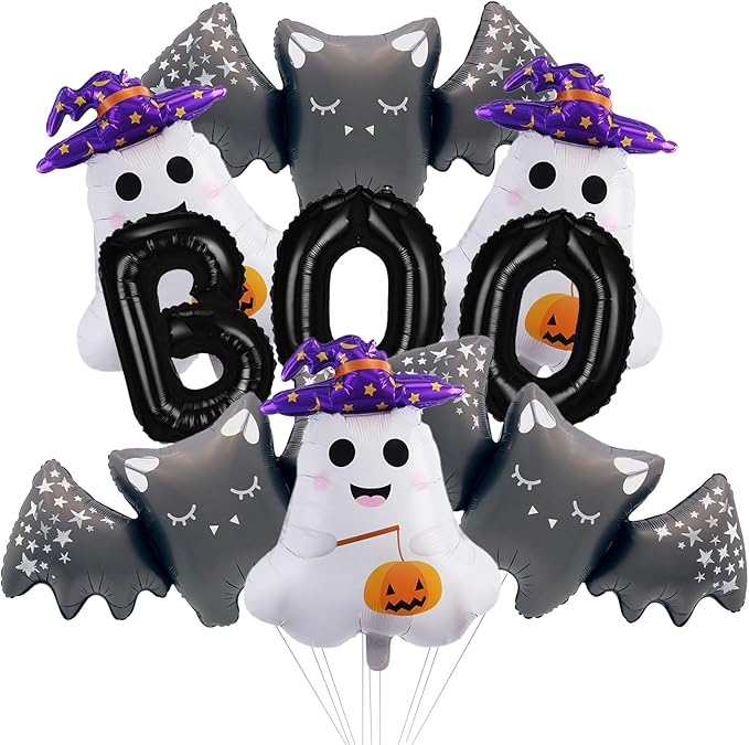 Halloween Balloons Decorations Bat Ghost Balloons BOO Foil Balloon Kit for Halloween Themed Party Supplies Spooky Birthday Party Decorations Balloon Sets-9 Pcs