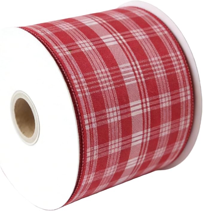 Meseey 4 Inch Red White Plaid Wired Ribbon 10 Yards, Christmas Buffalo Plaid Ribbon for Wreaths, Gift Wrapping, Christmas Tree, Crafts, Bows, Holiday Decor
