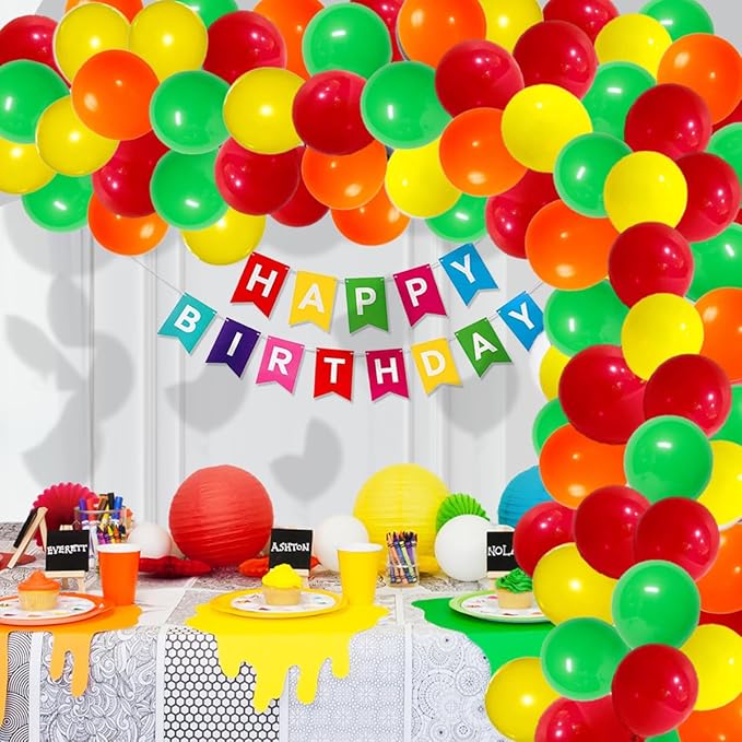 Red, Yellow, Green, Orange Balloons Set - 117PCS Rainbow Balloon Red Green Orange Balloons for Back To School Birthday Baby Shower Graduation Party Decorations