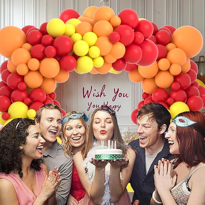 Red Yellow Orange Balloon Garland Arch Kit, 122PCS Orange Yellow Red Balloons for Fire Truck Theme Birthday Wedding Baby Bridal Shower Graduation Snniversary Firefighter Party Background Decoration…