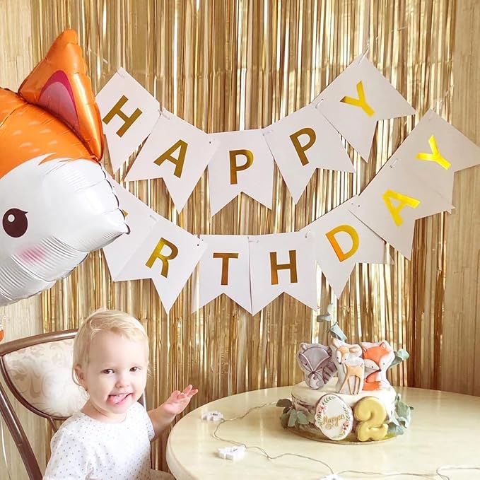Happy Birthday Banner Signs with Shiny Gold Letters, Gold Birthday Party Decorations for Women Men Girls Boys