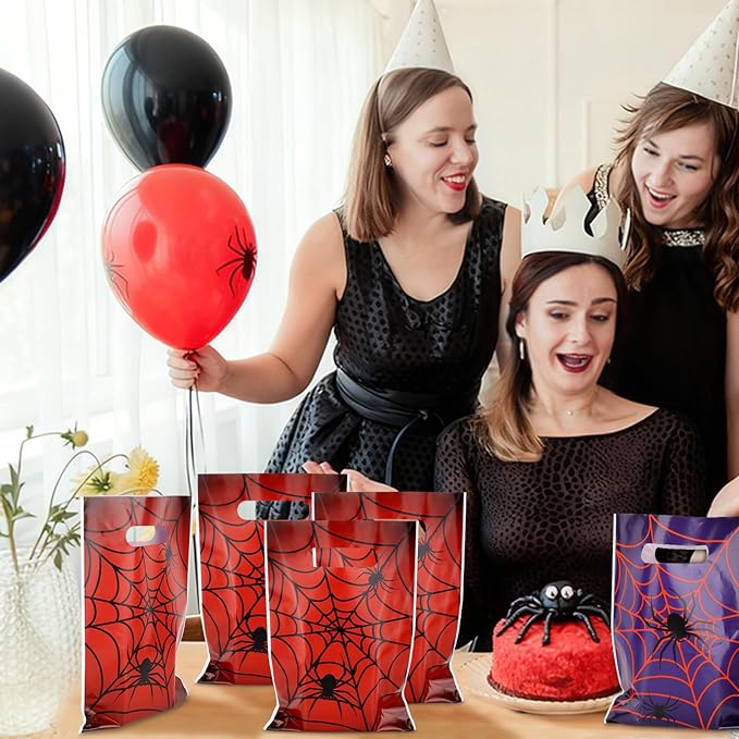 Hxezoc 50 Pieces Spider Web Gift Bags Plastic Spider Web Bags Practical Party Bags Party Favors for Spider Theme Birthday Party Decoration Supplies