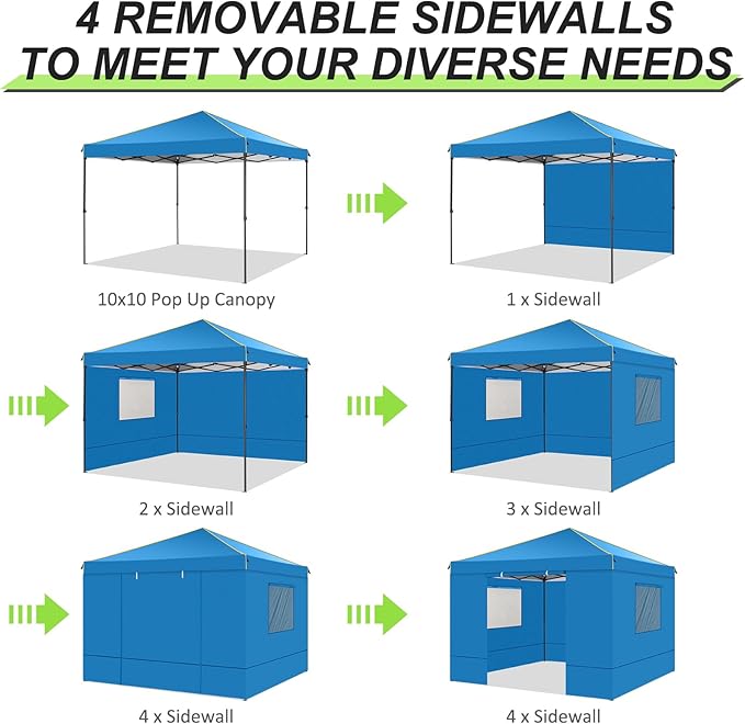 COBIZI 10x10 Pop Up Canopy Tent with Sidewalls and Roll-up Ventilated Windows with Mosquito net, Ez Outdoor Commercial Instant Gazebo Tent for Party Waterproof with Carrybag