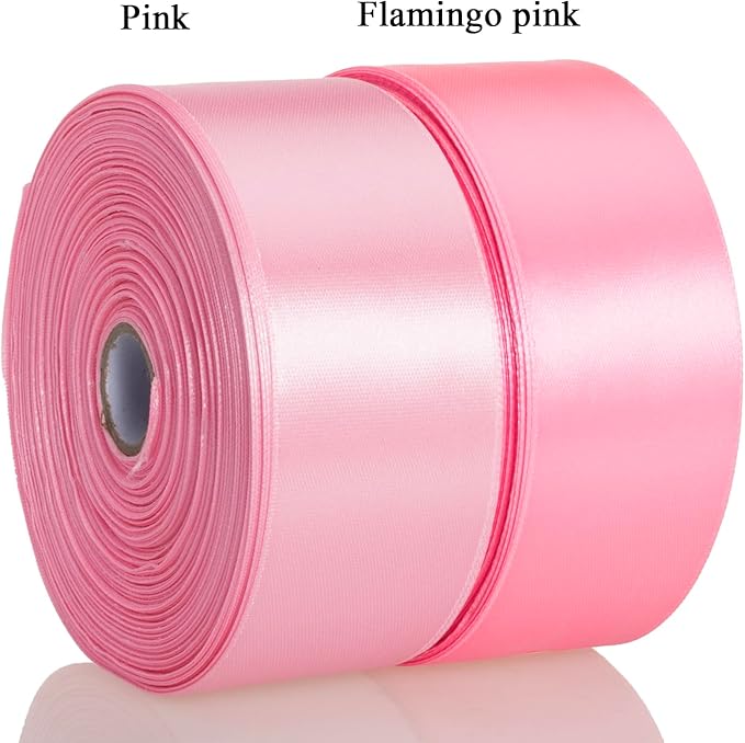 YASEO 1 1/2 Inch Flamingo Pink Solid Satin Ribbon, 50 Yards Craft Fabric Ribbon for Gift Wrapping Floral Bouquets Wedding Party Decoration