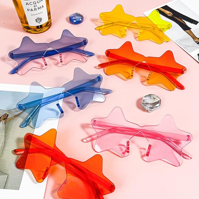 SUNOVELTIES 16/48 Star Rimless Sunglasses Irregular One Piece Colored Party Glasses Transparent Fun sunglasses for Teen Adult