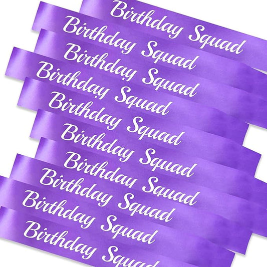 10 Pcs Birthday Squad Sash for Men or boys 16th, 18th 21st 30th 40th 50th 60th or Any Other Bday Party Supplies Decorations (Purple+White)