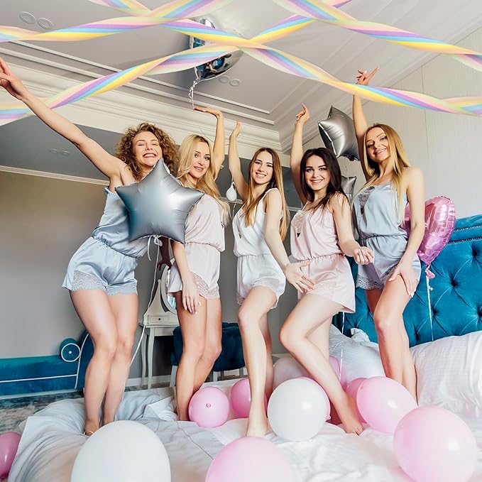 PIGETALE 6 Pastel Streamers, 197ft Pack of Rainbow Colorful Crepe Paper Streamers for Birthday Wedding Bachelorette Bridal Shower Unicorn Easter Spring Theme Party Hanging Backdrop DIY Crafts Supplies