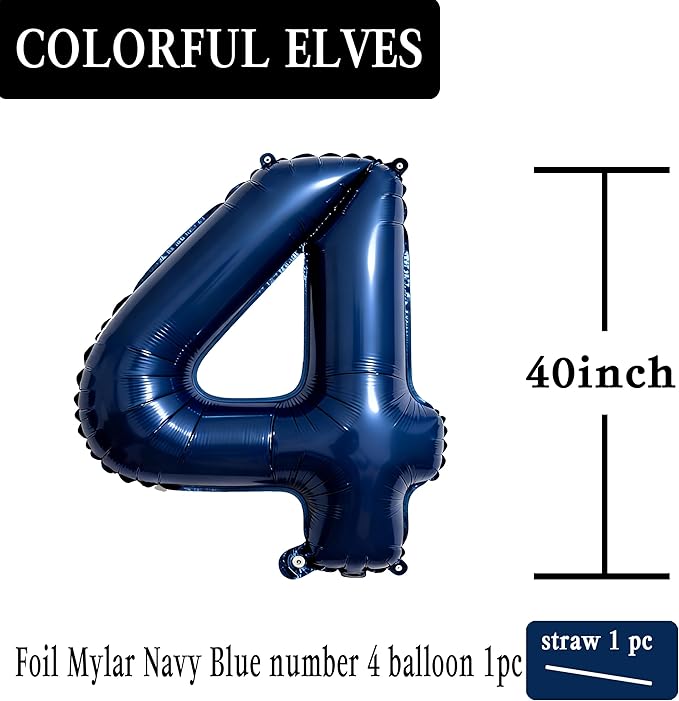 Navy Blue Number 4 Balloons 40 Inch Giant Number Dark Blue 4 Foil Mylar Balloons for 4th Birthday Anniversary Events Party Decorations