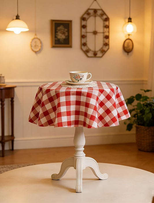 Waterproof Plaid Tablecloth Fabric - Round 25 Inch Classic Gingham Checker Table Cloth for Indoor/Outdoor Use - Buffalo Table Cover for Picnics, BBQs, and Parties
