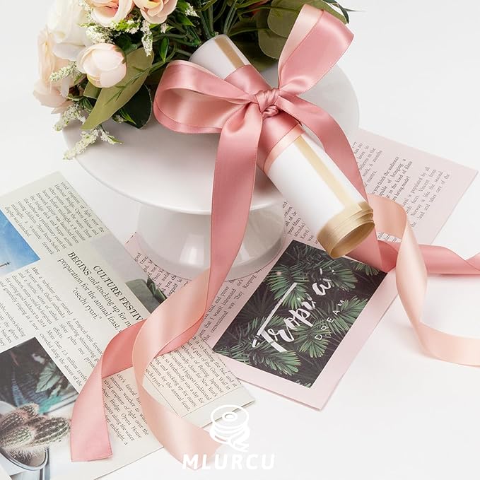 Pink Satin Ribbon 1 Inch Dusty Rose/Rose Gold/Nude/Peach/Pink Ribbon for Flower Bouquet Gift Wrapping Wedding Invitation Bridal Shower Decor Hair Bows Crafts 6 Rolls Total 30Yds