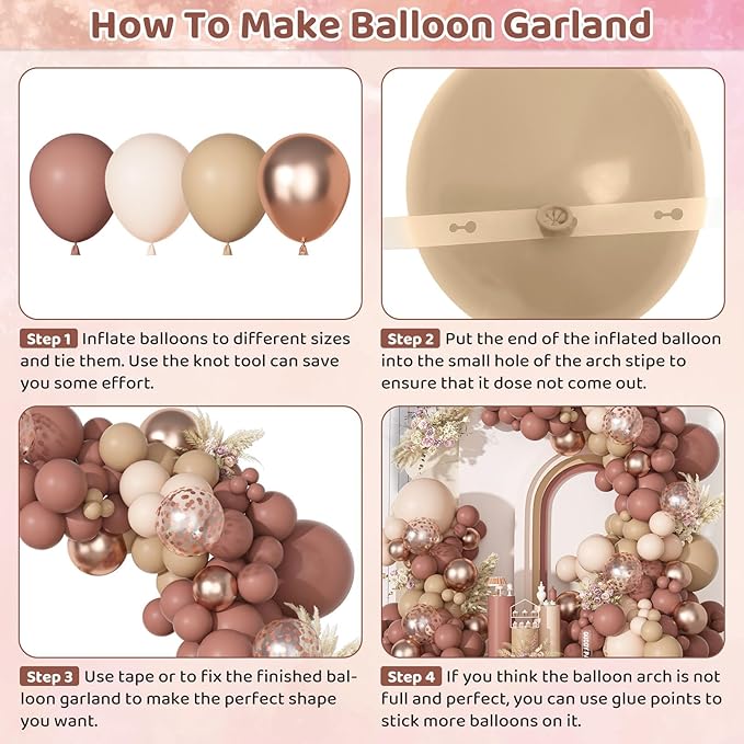 Ouddy Party Neutral Pink Brown Nude Balloons Garland Arch Kit, Different Sizes 18 12 10 5 Inch Beige Tan Dusty Rose Blush Pink Latex Confetti Balloon for Birthday Baby Shower Wedding Party Decorations
