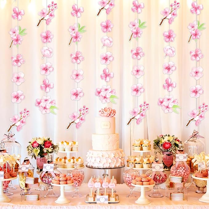 Cherry Blossom Party Supplies Cherry Blossom Garlands Floral Hanging Decorations 6 Pack Sakura Paper Garland Banners for Japanese Flower Spring Theme Birthday Baby Shower Decor