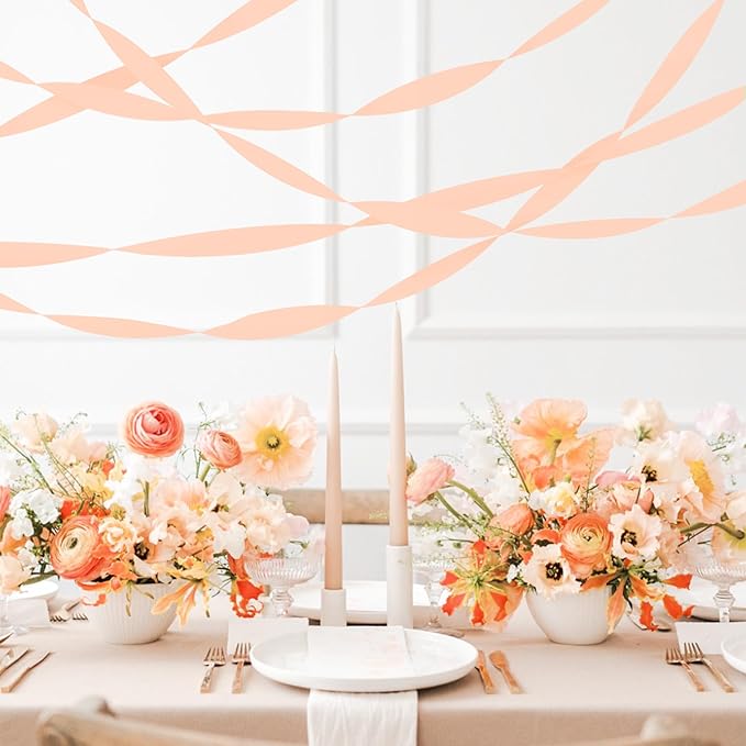 8 Rolls Crepe Paper Streamers, Peach Pink Streamers Party Decorations for Baby Shower Bridal Shower Wedding Bachelorette Party Girls Birthday Boho Decor