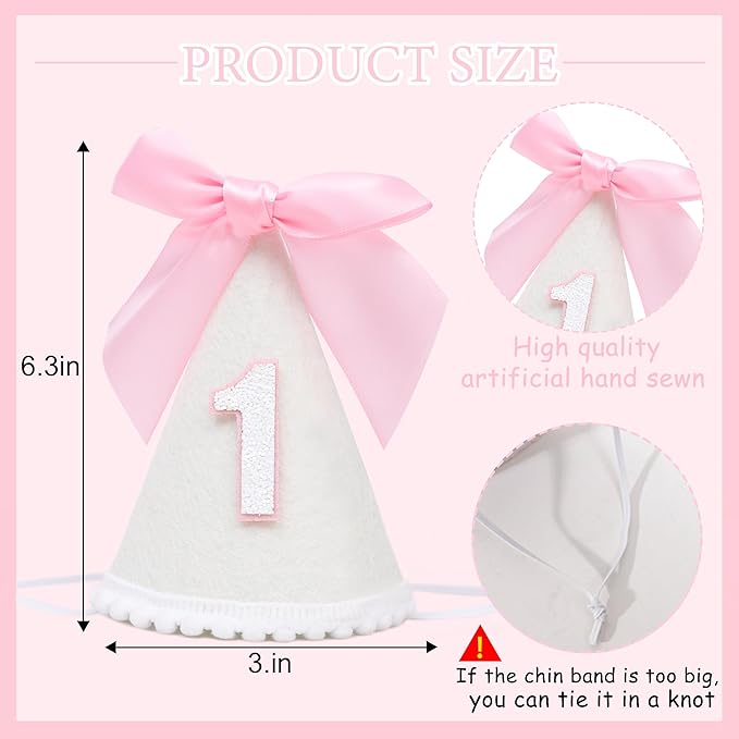 Pink Bow 1/2 Birthday Hat- Pink half Birthday hat, Princess 1st Birthday Supplies,Half Birthday Decorations for Girls